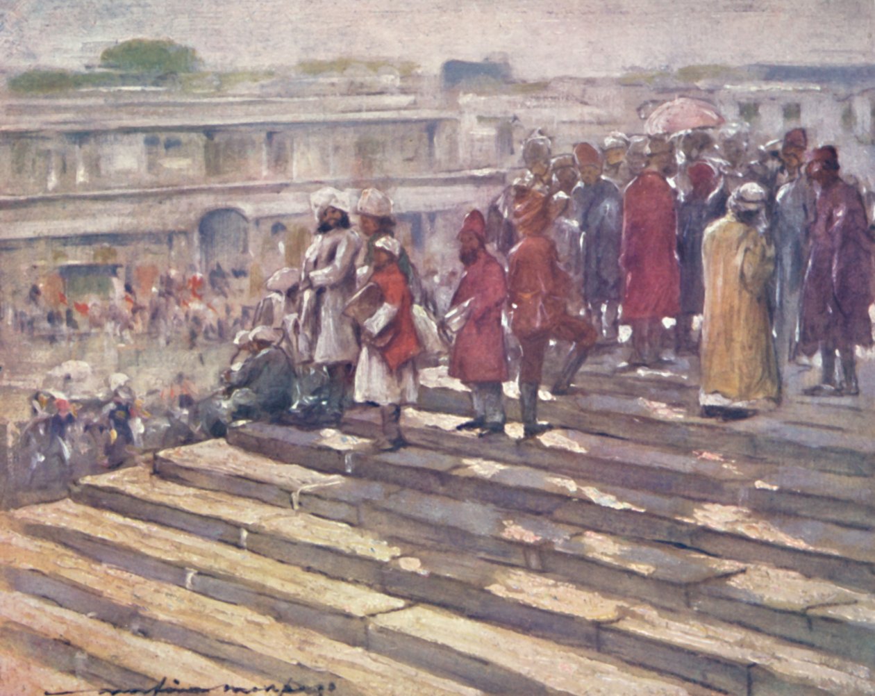 A Jumma Masjid lépcsőjén, 1903 alkotó: Mortimer L Menpes
