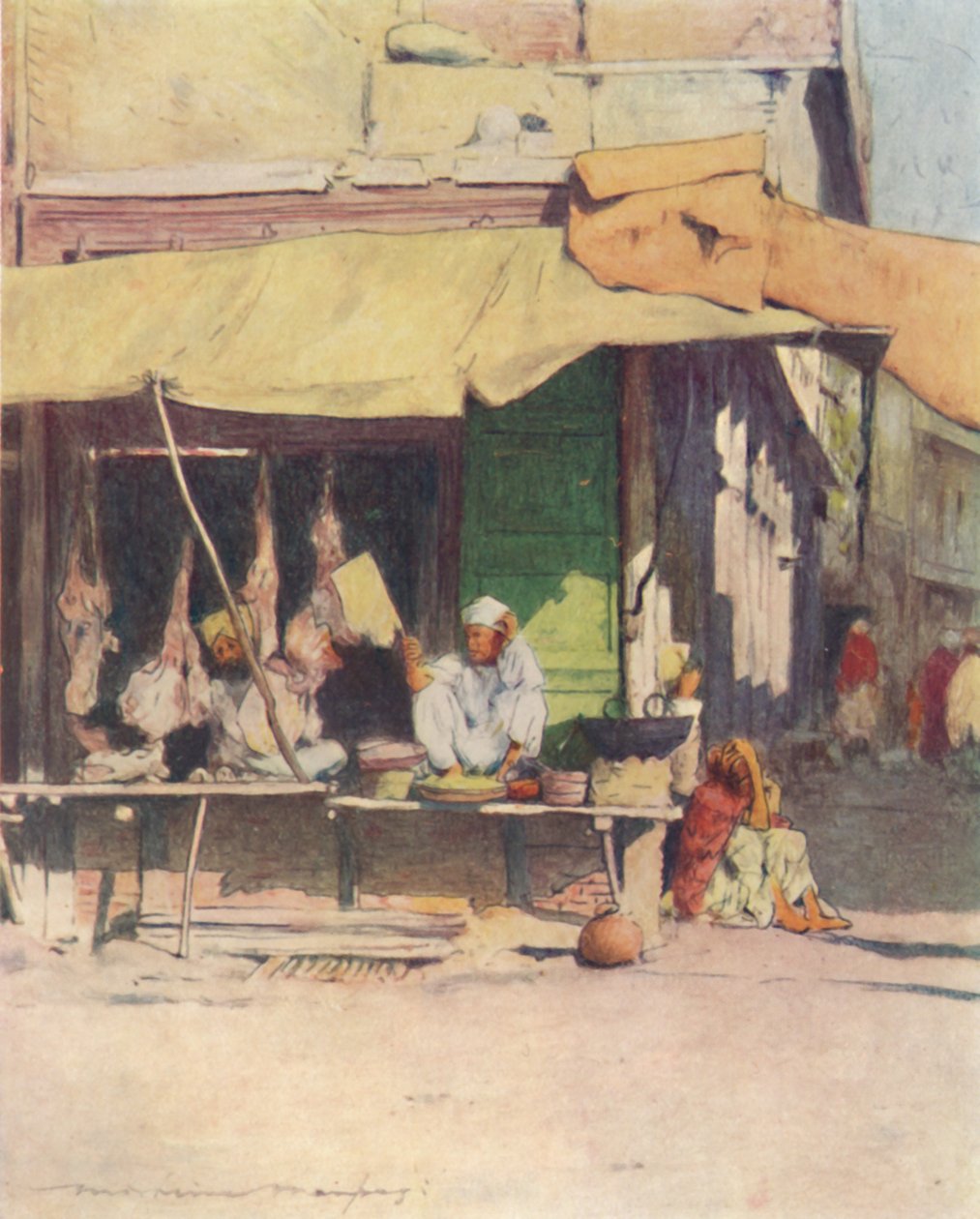Egy húsüzlet Peshawurban, 1905 alkotó: Mortimer Ludington Menpes