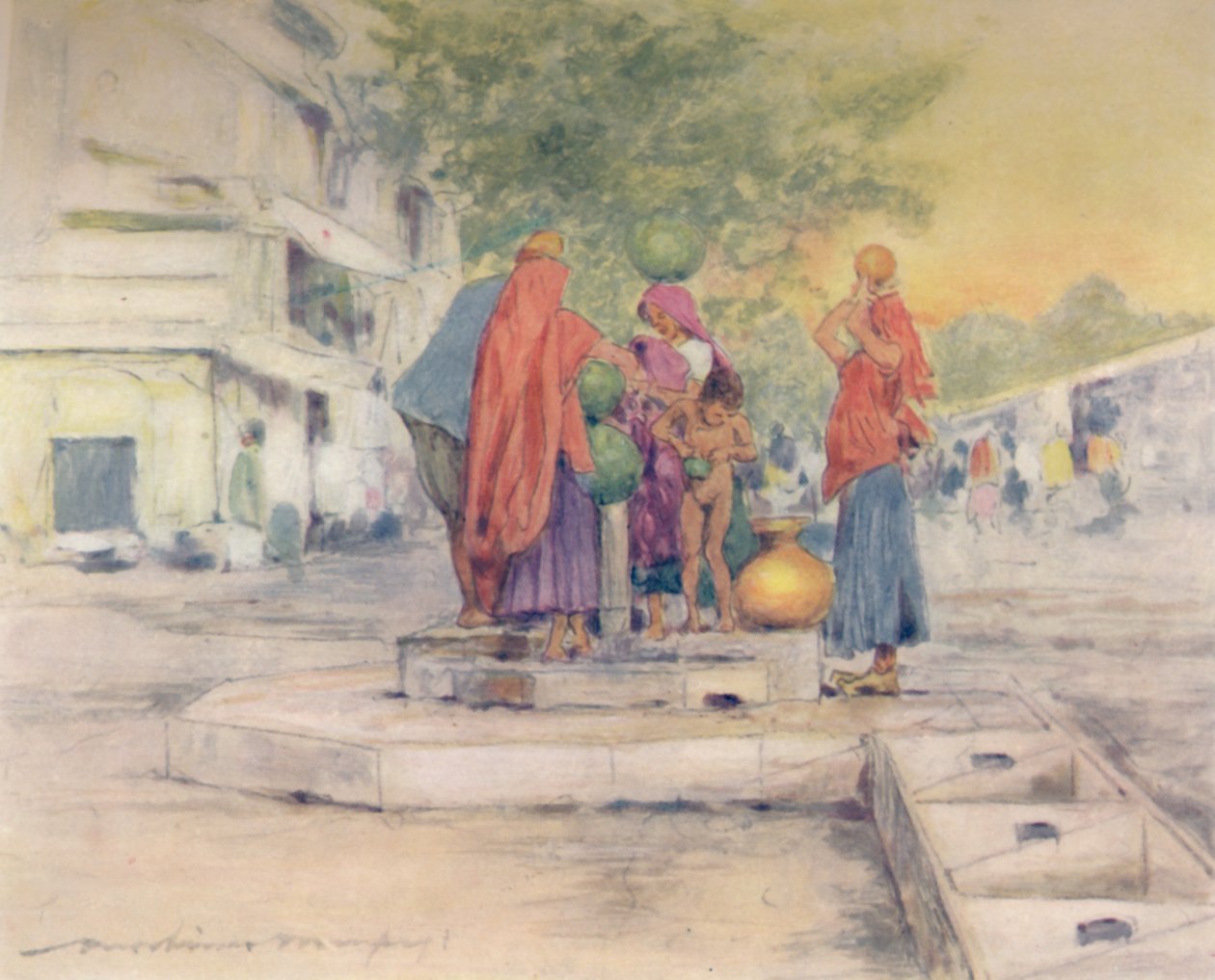 A szökőkút mellett, Jeypore, 1905 alkotó: Mortimer Ludington Menpes