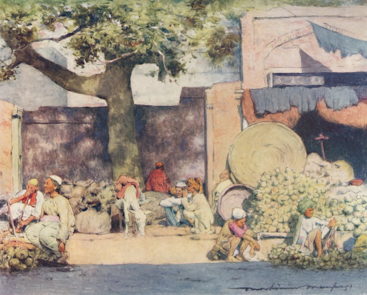 Gyümölcsstandok Delhiben, 1905 alkotó: Mortimer Ludington Menpes