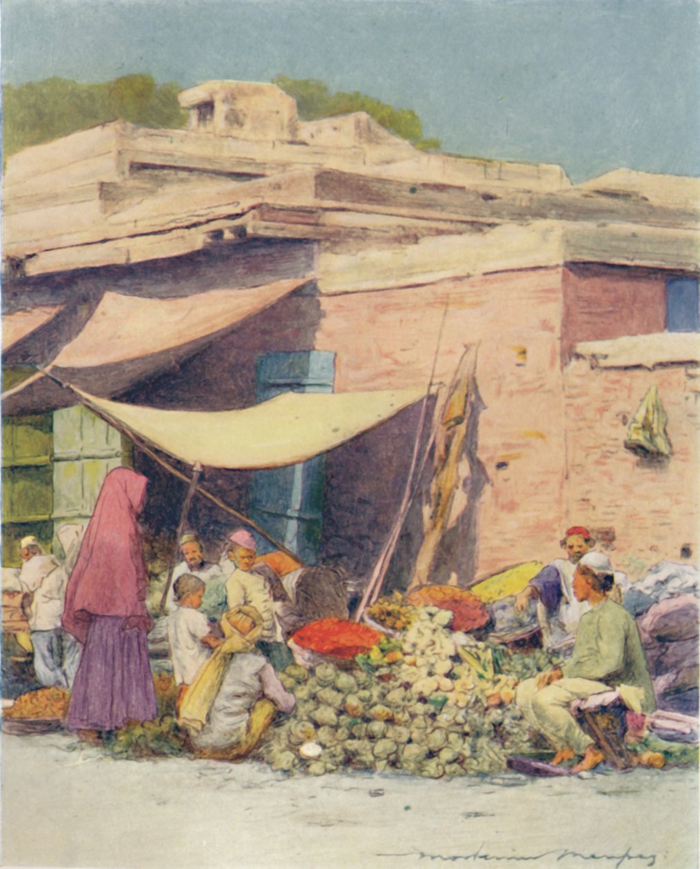 Zöldségpiac, Delhi, 1905 alkotó: Mortimer Ludington Menpes