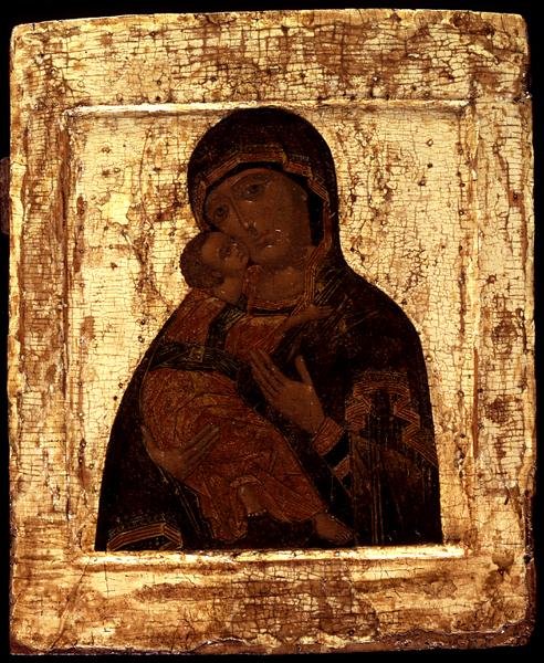 Vlagyimir Szűz ikonja, 17. század eleje (aranylevél és tempera a táblán) alkotó: Moscow School