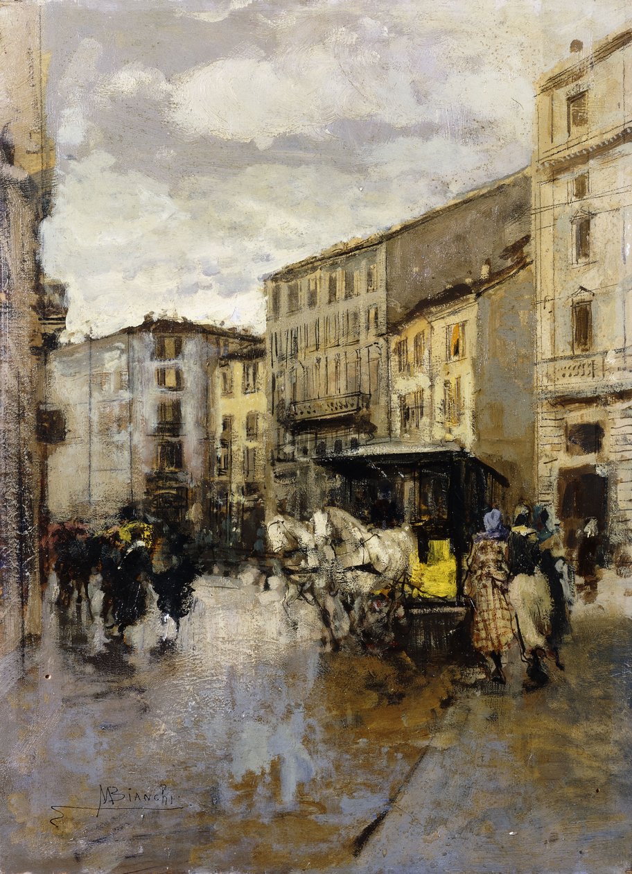 Utcai jelenet, Milánó, alkotó: Mose Bianchi