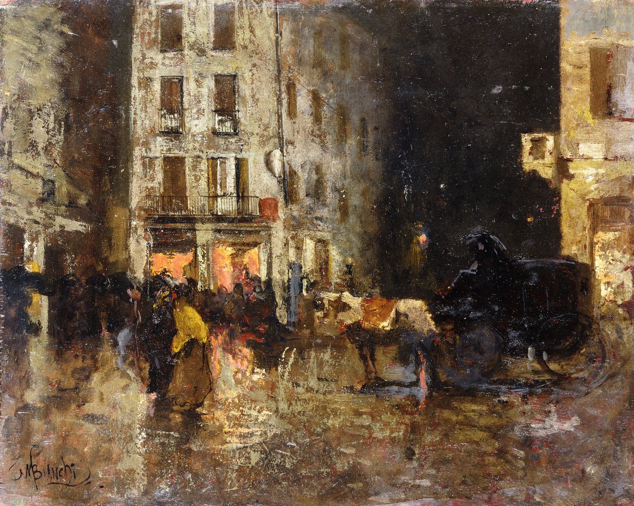 Utcai jelenet éjjel, alkotó: Mose Bianchi