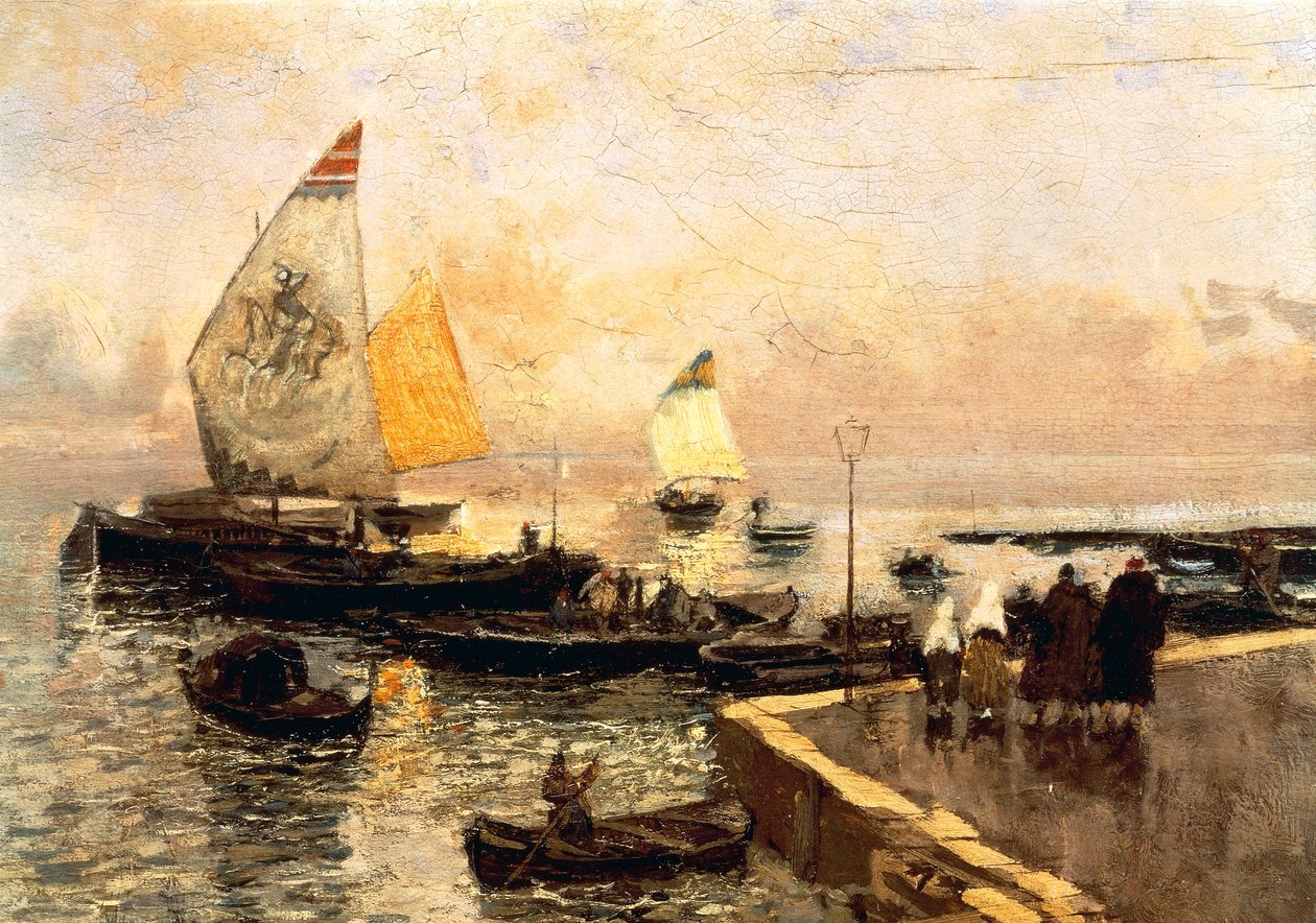 Szénhajók Chioggiában, Mose Bianchi (1840-1904). alkotó: Mose Bianchi