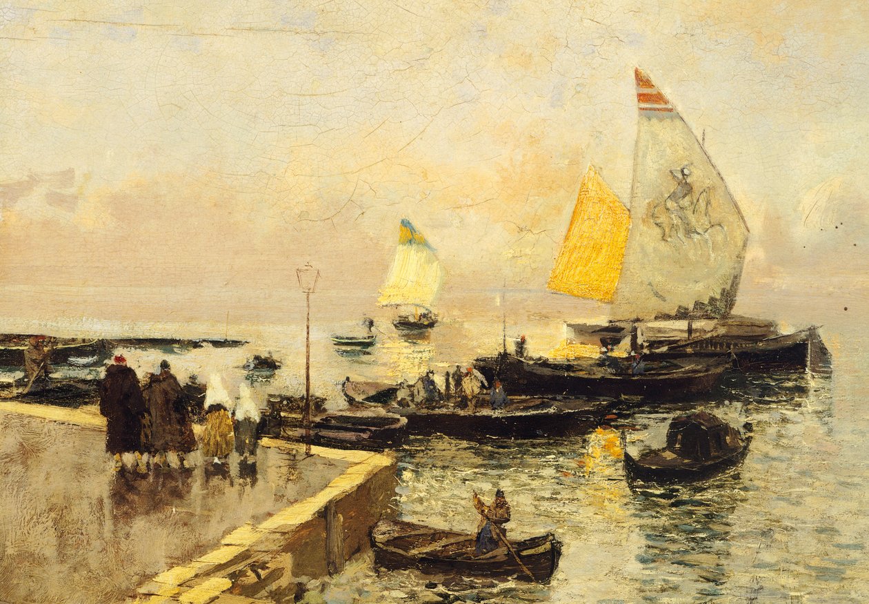 Szénhajók Chioggiában, Mose Bianchi (1840-1904). alkotó: Mose Bianchi