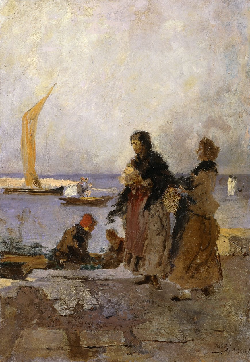 A rakparton Chioggiában; A chioggia-i mólón, alkotó: Mose Bianchi