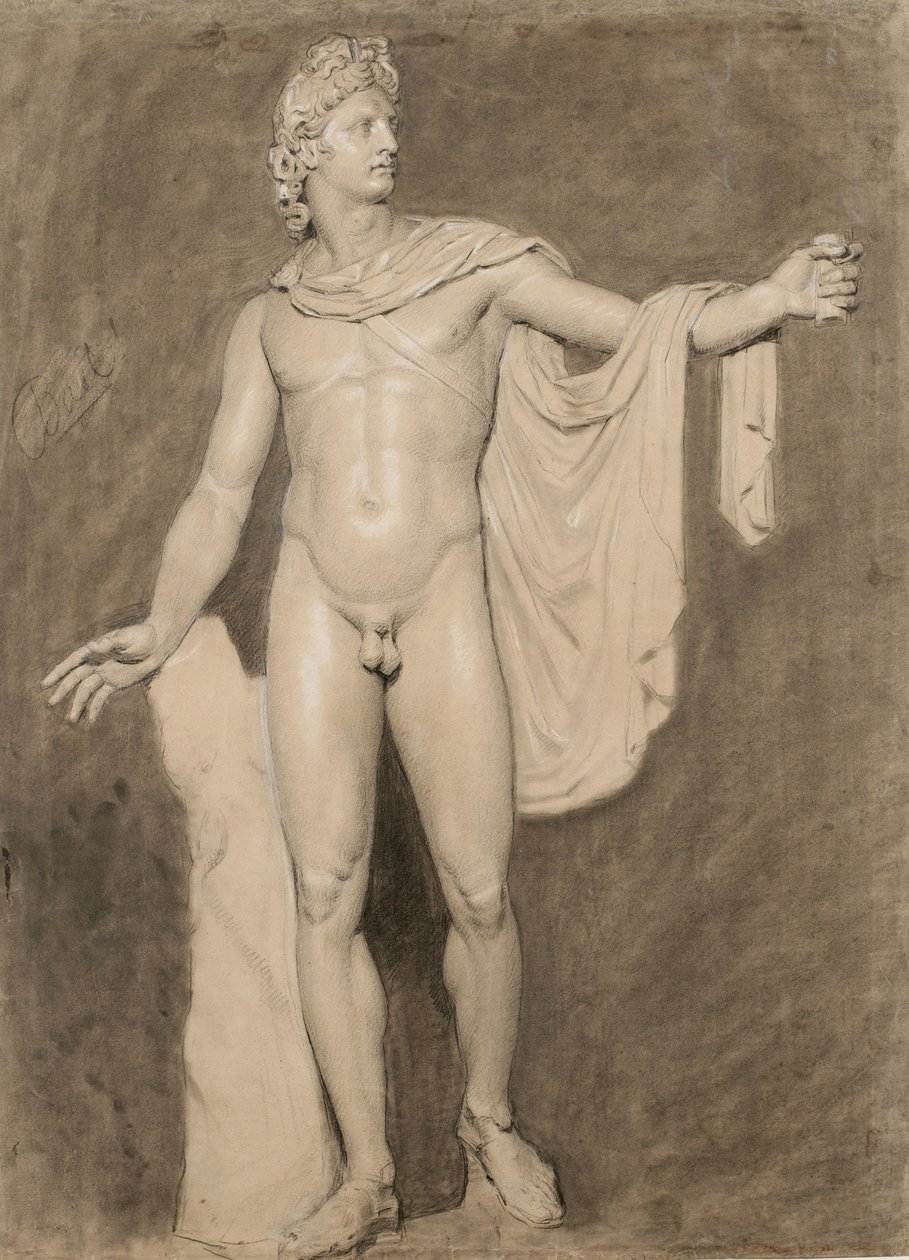 Az Apollo Belvedere öntvénye (fekete-fehér kréta mosással papíron) alkotó: Moseley Danforth