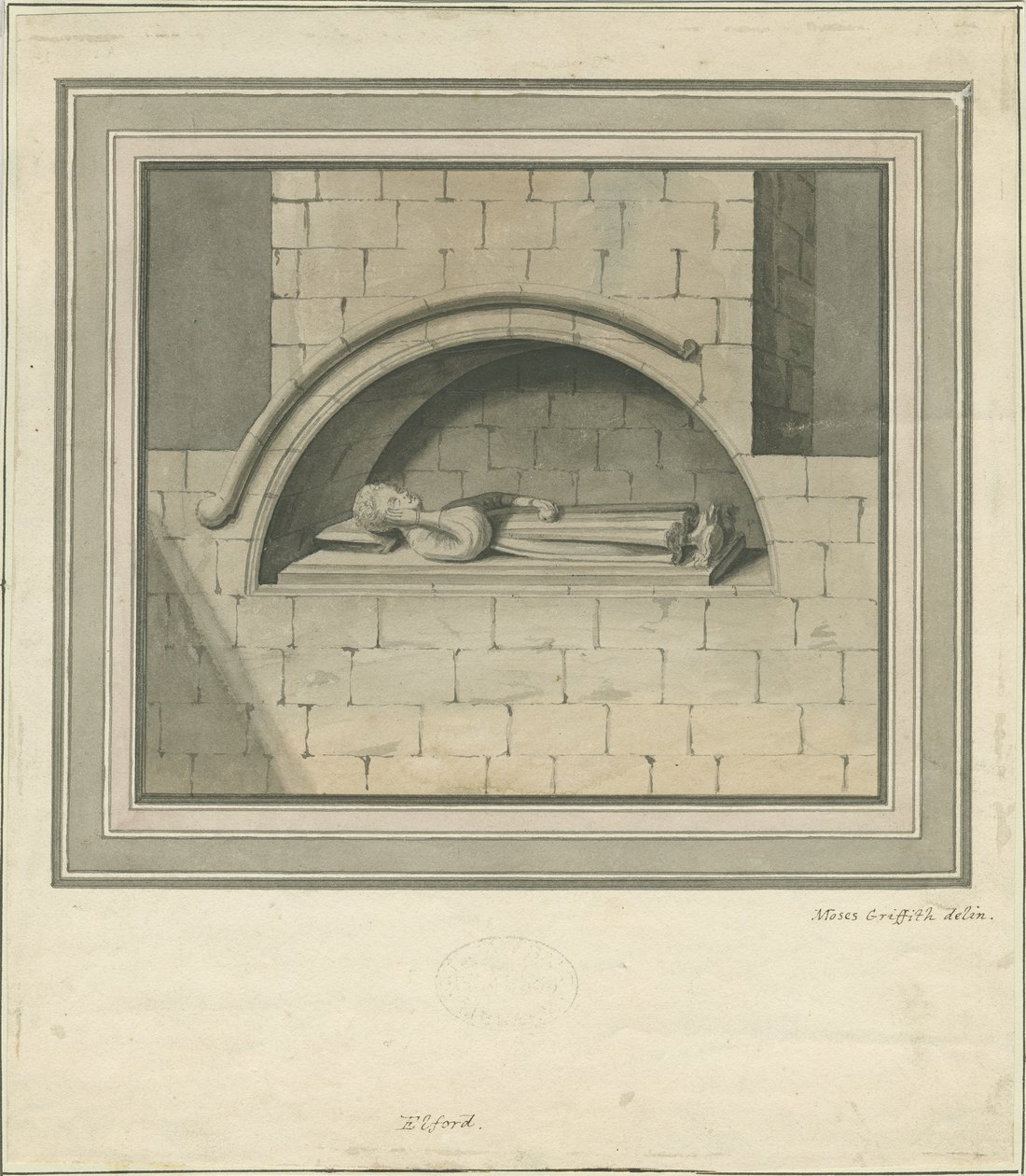 Elford-templom – „A Stanley-emlékmű”: akvarell rajz, nd [?18. század] alkotó: Moses Griffiths