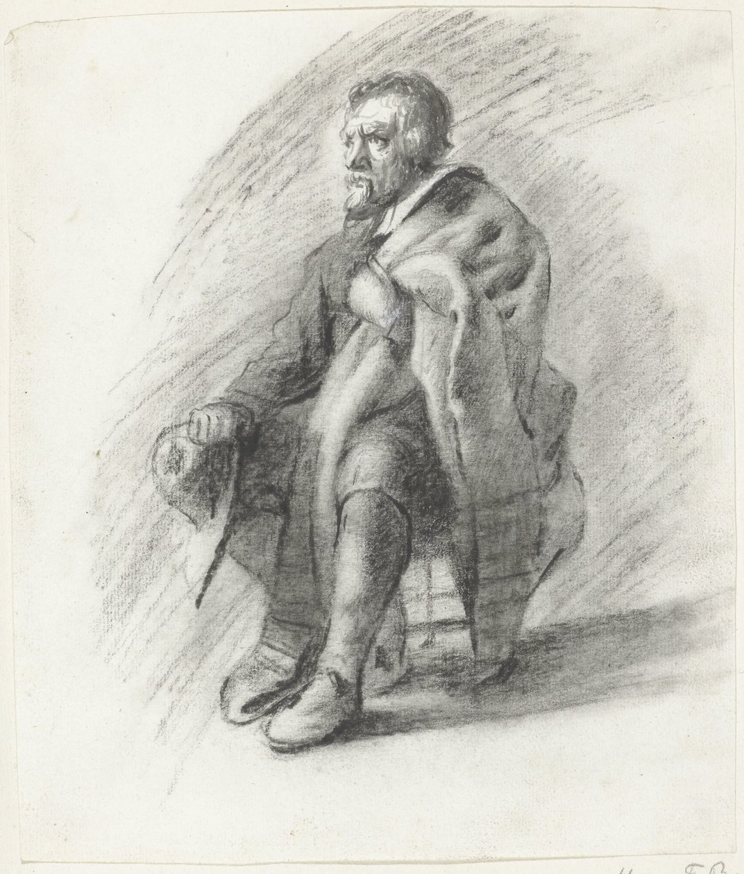 Ülő szakállas férfi köpennyel és kalappal alkotó: Moses Ter Borch