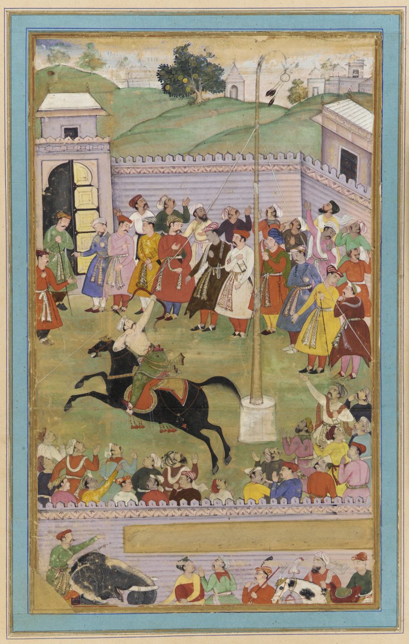 Íjászverseny, Kéziratos fólió, 1600 körül alkotó: Mughal School