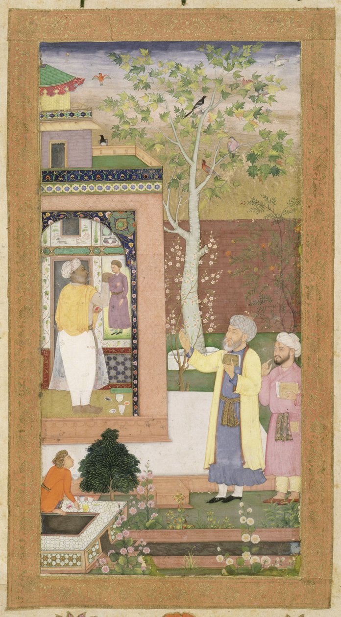 Egy kerti pavilon belsejét díszítő művész a Small Clive Albumból, 1600 körül (papíron átlátszatlan wc) alkotó: Mughal School