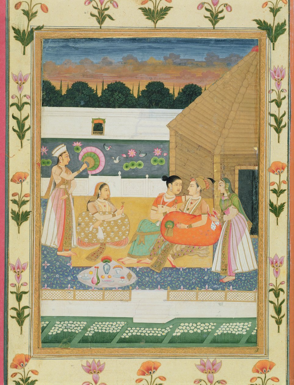 Pár a teraszon naplementekor, a Small Clive Albumból (papíron átlátszatlan wc) alkotó: Mughal School