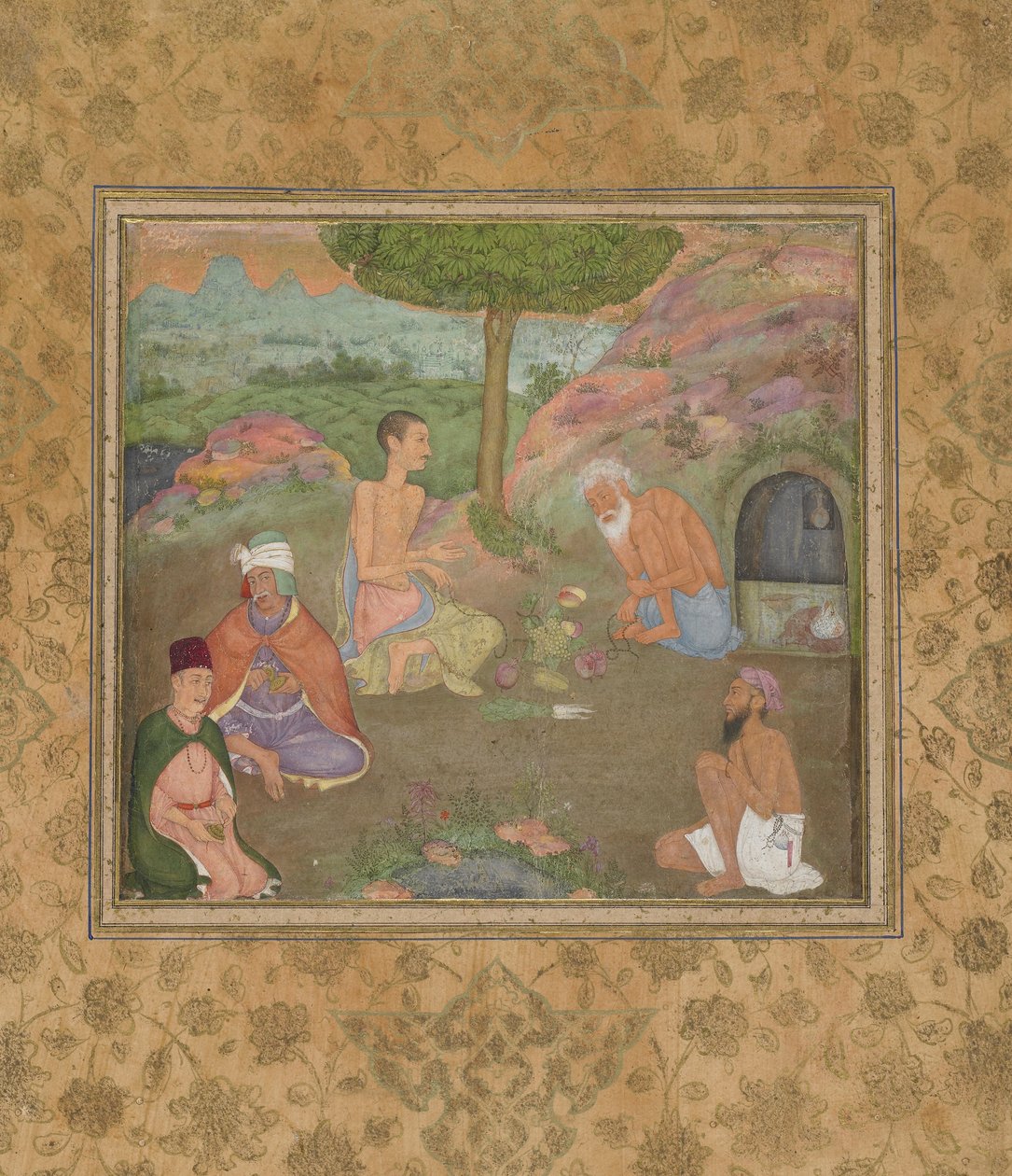 Öt szent ember, leválasztott kéziratos fólió, 1670 körül alkotó: Mughal School