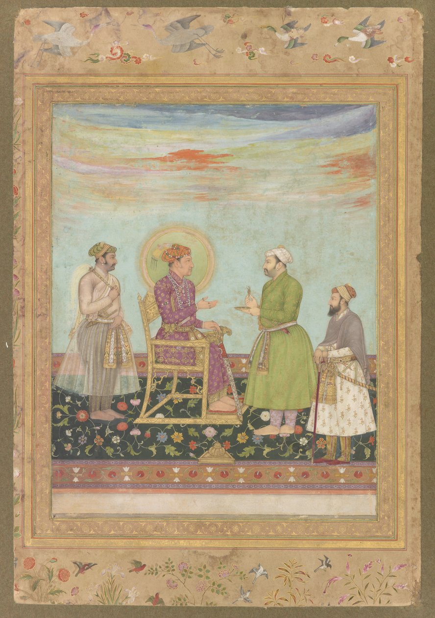 Jahangir Asaf Khannal és Shayista Khannal, a néhai Shah Jahan albumból, leválasztott kéziratos fólió, 1650 körül alkotó: Mughal School