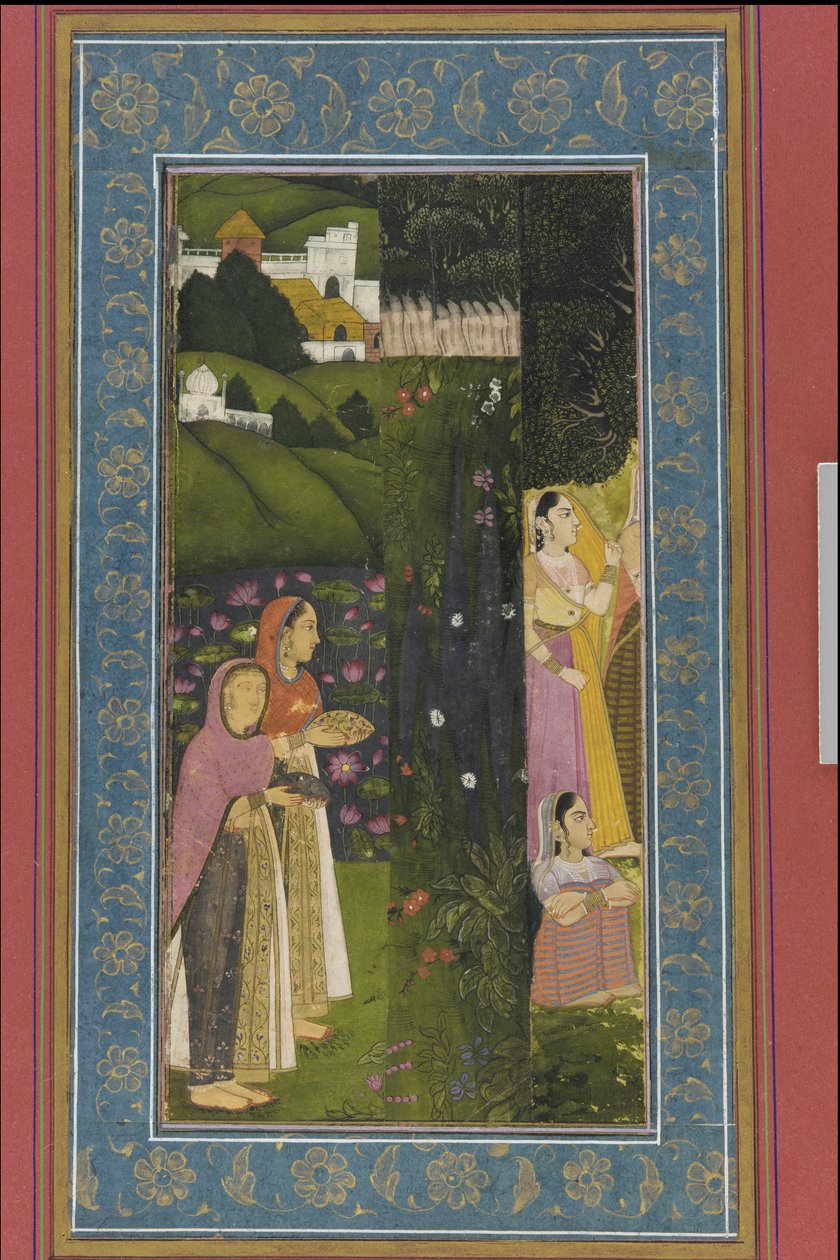 Hölgyek a kertben, Albumfólió festménnyel, 18. század vége alkotó: Mughal School