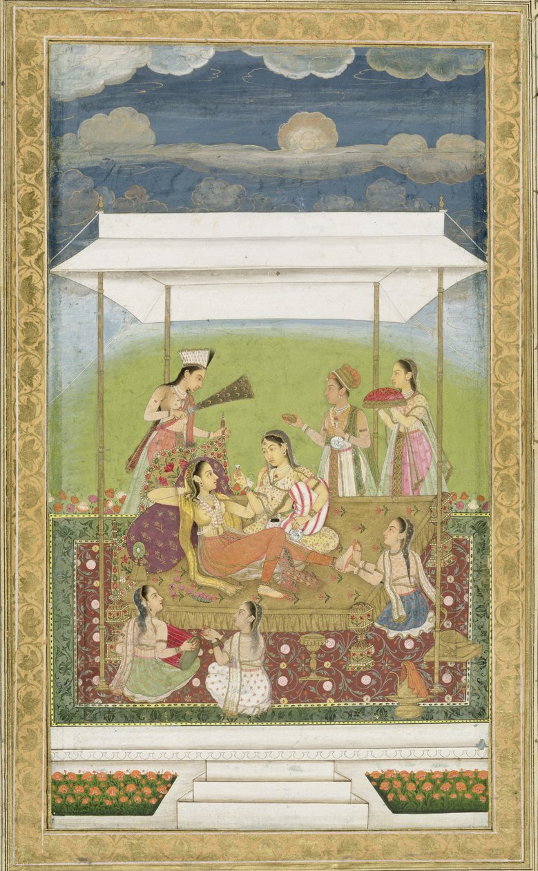 Hölgyek zenét hallgatnak a kertben, a Small Clive albumból (átlátszatlan wc, papír) alkotó: Mughal School