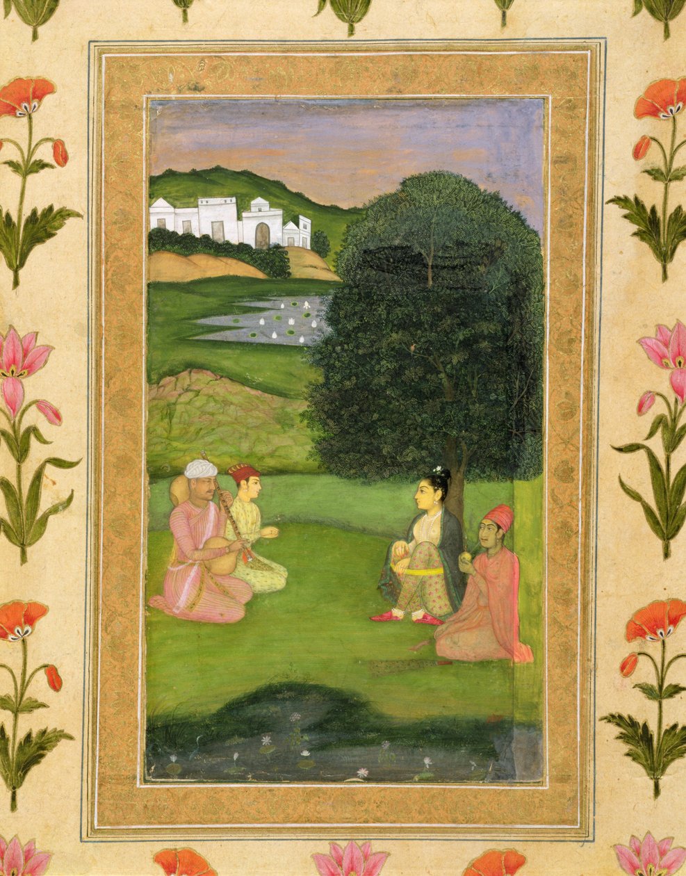 Hölgy és kísérő zenét hallgat a naplementében, a Small Clive Albumból alkotó: Mughal School