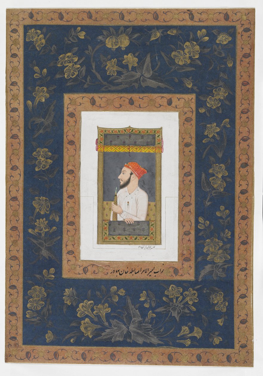 Nawab Amir al-Umara Zabita Khan, különálló albumfólió festménnyel, 1770 körül alkotó: Mughal School
