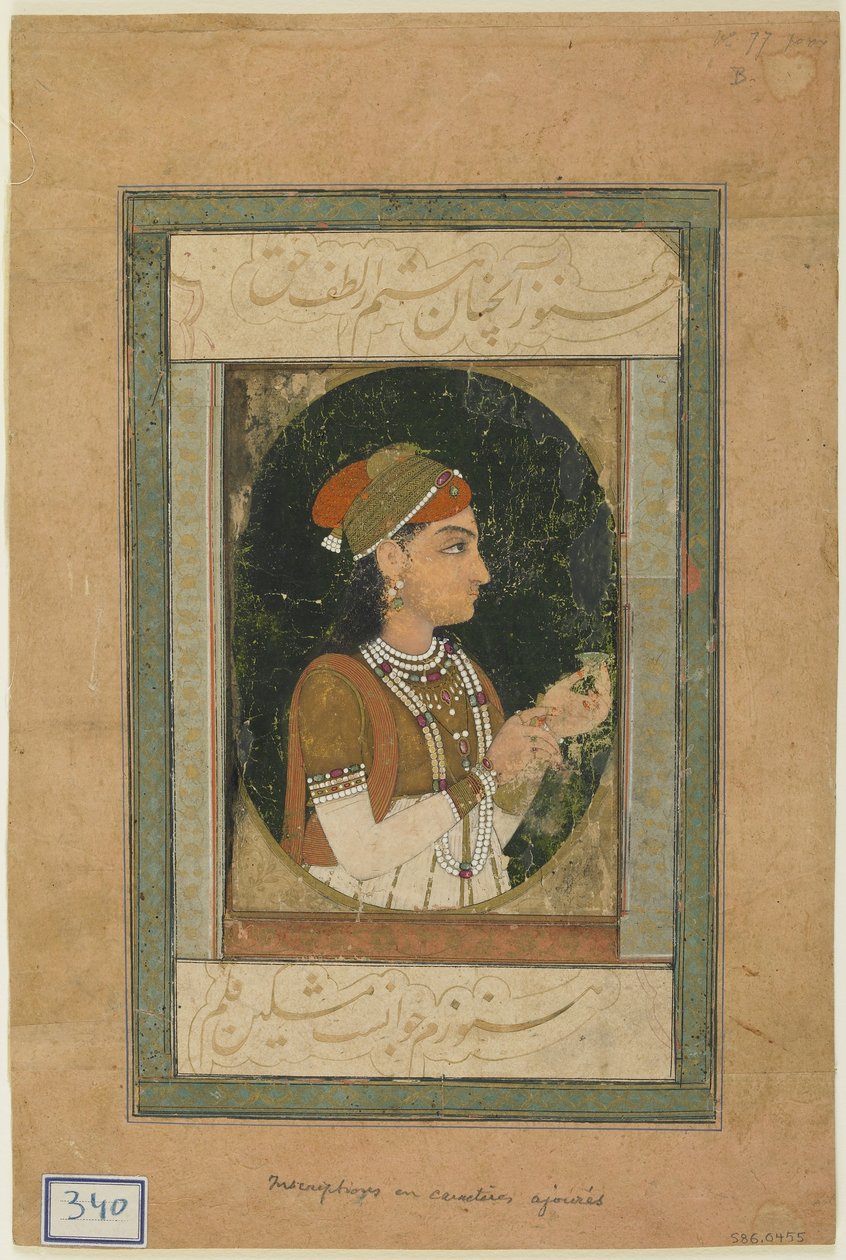 Hercegnő portréja, Albumfólió festménnyel, 18. század közepe alkotó: Mughal School
