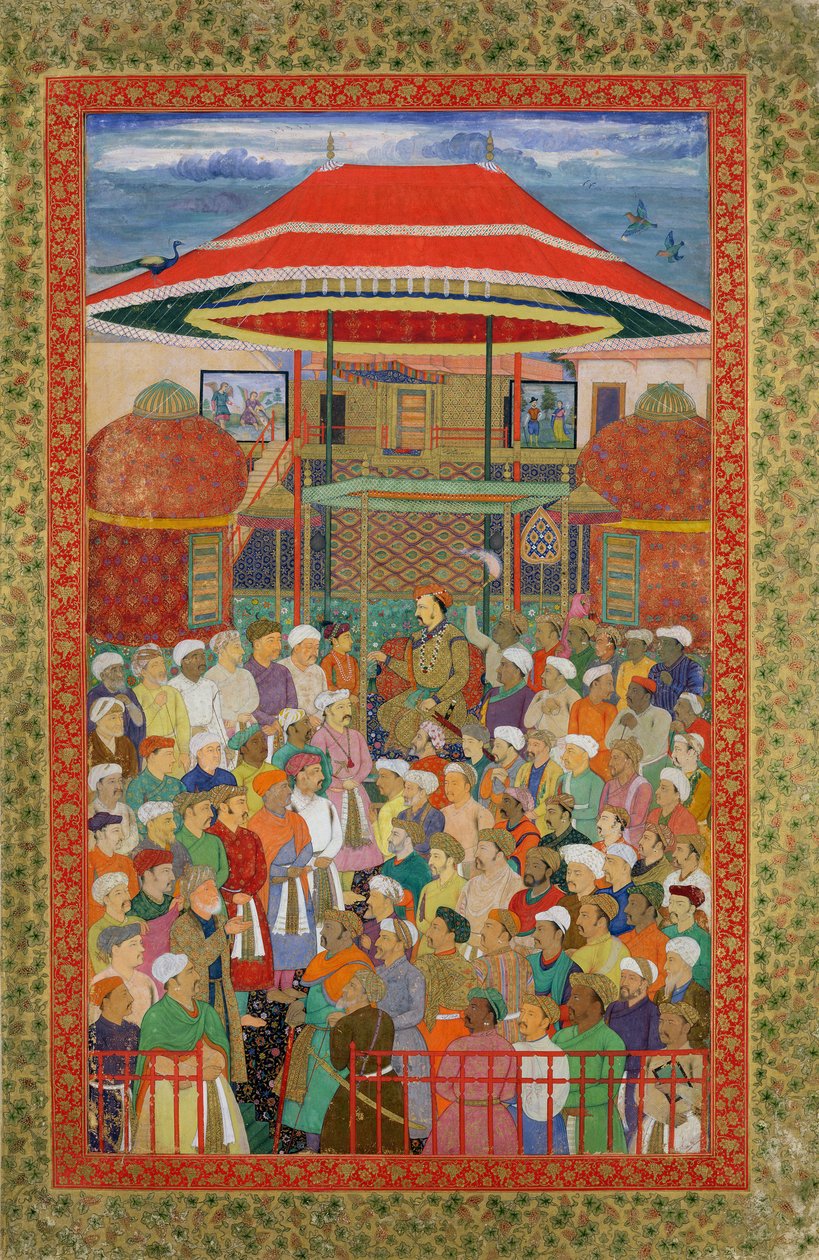 Az udvar üdvözli Jahangir császárt (Shah Salim) (1569-1627) alkotó: Mughal School