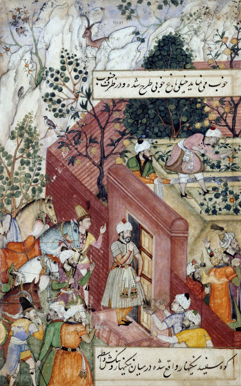 Babur mogul császár (ur. 1526-30) a tengerentúlra készül a kert kialakítására, vonalakat használva az 