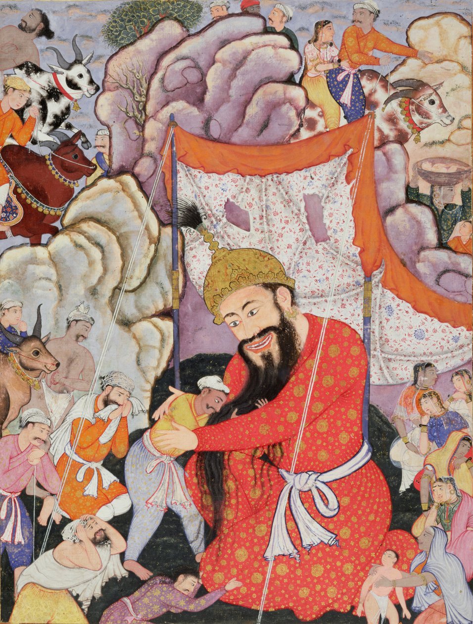 Zumurrud Shah eléri egy hatalmas hegy lábát, és csatlakozik hozzá Raim Blood-Drinker és Yaqut Shining, 1557-72 (wc és aranylevél pamuton) alkotó: Mughal School