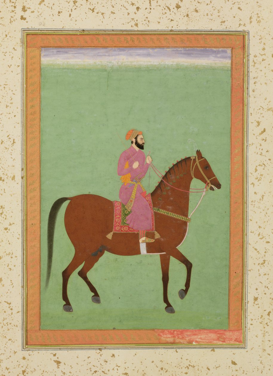 Egy mogul Amir lóháton, 1670-80 körül, a Large Clive albumból alkotó: Mughal School