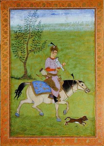 Egy herceg lóháton, a Large Clive albumból (akvarell papíron) alkotó: Mughal School