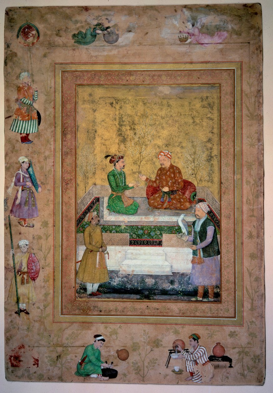 Art India: Akbar (1542-1605) és fia, Jahangir (1569-1627). Gouache papíron 0,213 x 0,141 m. Mongol iskola alkotó: Mughal School