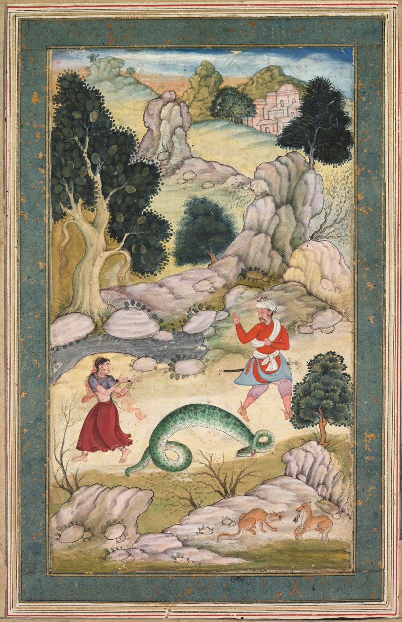 Szerelmesek elválnak, lap egy mesekönyvből, 1590-95 körül (fedetlen akvarell, arany, papír) alkotó: Mughal School