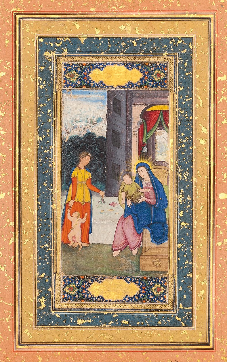 Madonna és gyermeke Erzsébet és Keresztelő János látogatása, Mogul India, 1610 körül alkotó: Mughal School