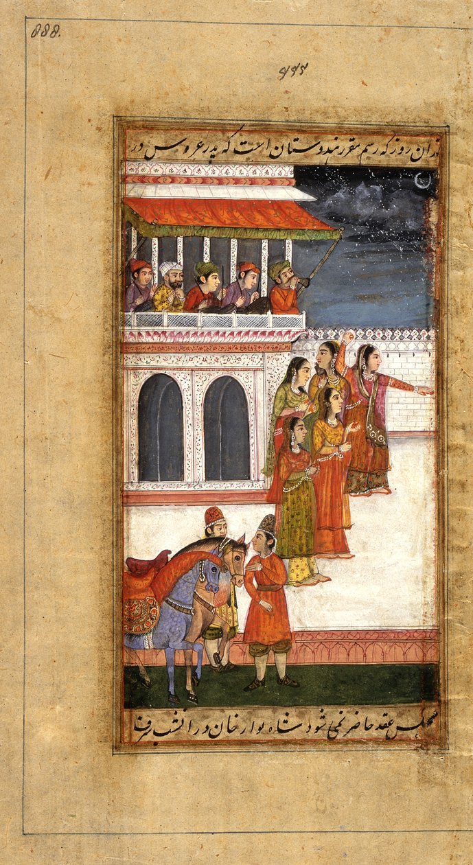 Aurangzeb házassága: Menyasszonyi parti táncosokkal és dobosokkal, 1800 körül (átlátszatlan akvarell, arany és tus a papíron) alkotó: Mughal School