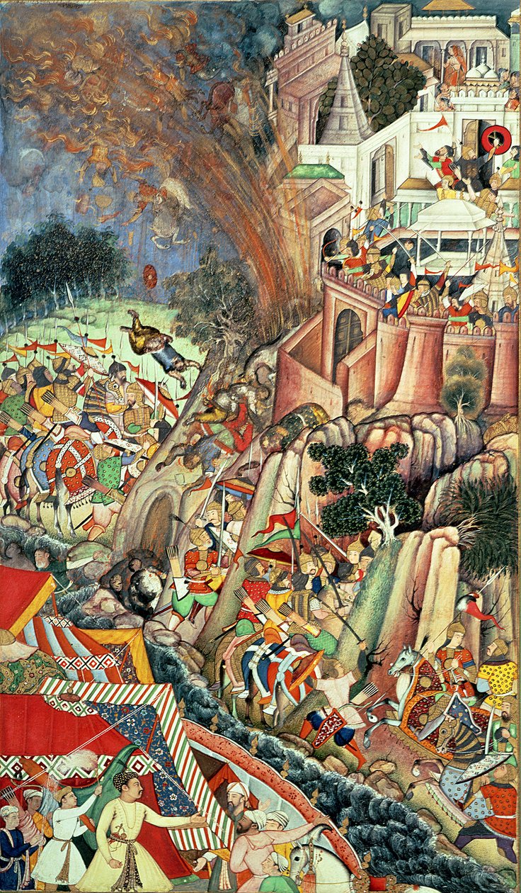 Műveletek Chitor ostrománál, az „Akbarnama”-ból, Mogul, 1590 körül alkotó: Mughal School