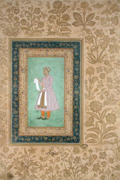 Tekercset tartó Murtaza kán portréja, 1610 körül (gouache pergamen) alkotó: Mughal School