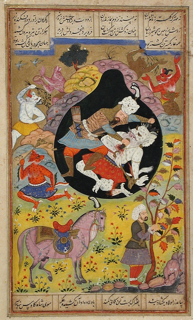 Rustam Slays the White Div, 1608 alkotó: Mughal School