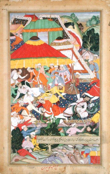 Kilan kán megsebesülése egy rádzsiput által, amikor 1573-ban Gujaratba vonult, az Abu