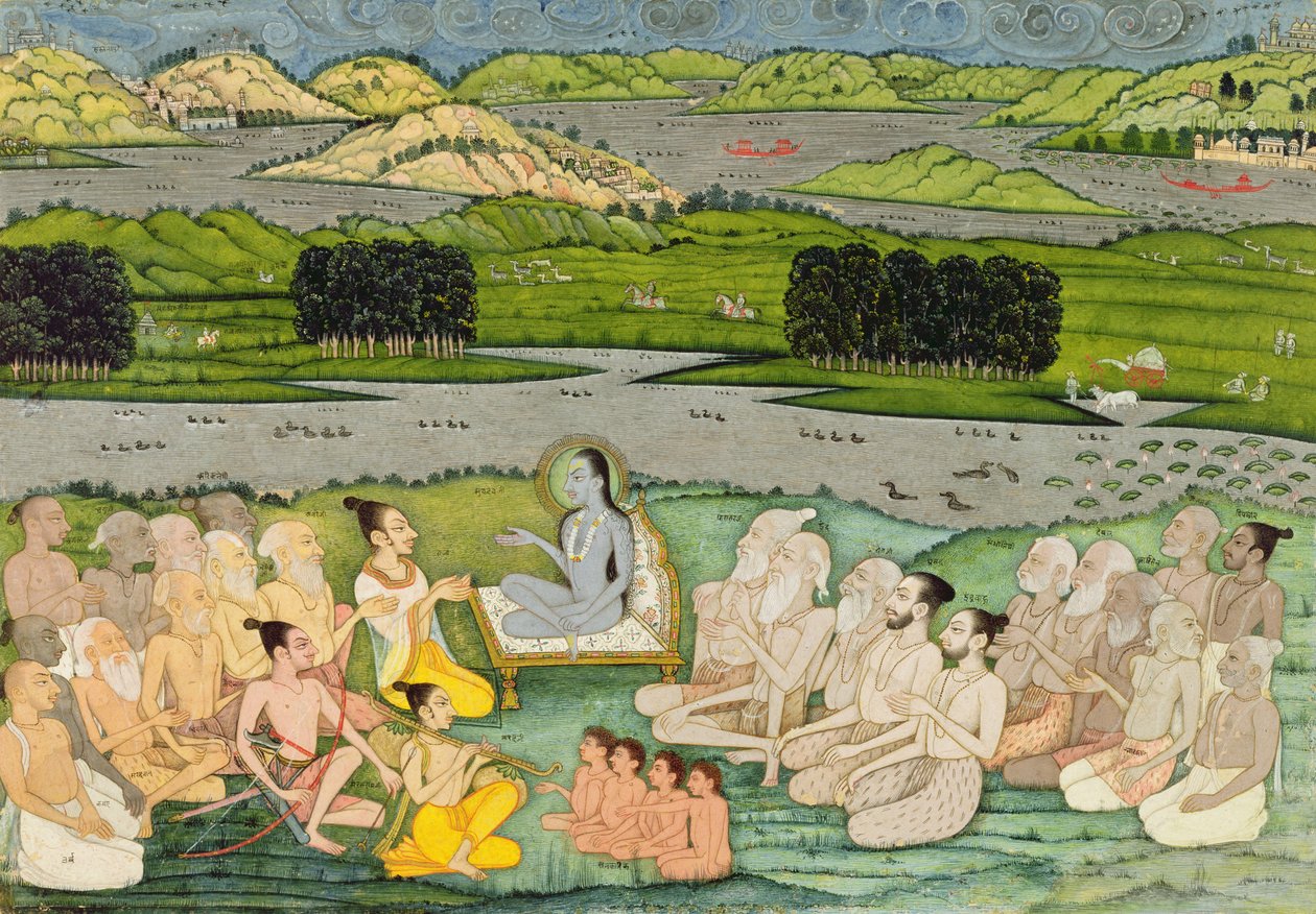 A bölcs Shuku Deva Parikshit királyhoz és egy csoport szadhuhoz szól, 1760 körül, alkotó: Mughal School