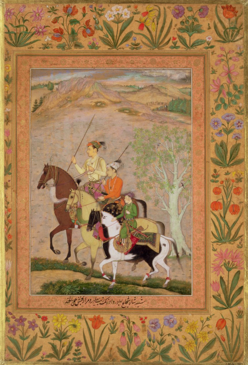 Három herceg vadászni indul, 1635 körül alkotó: Mughal School