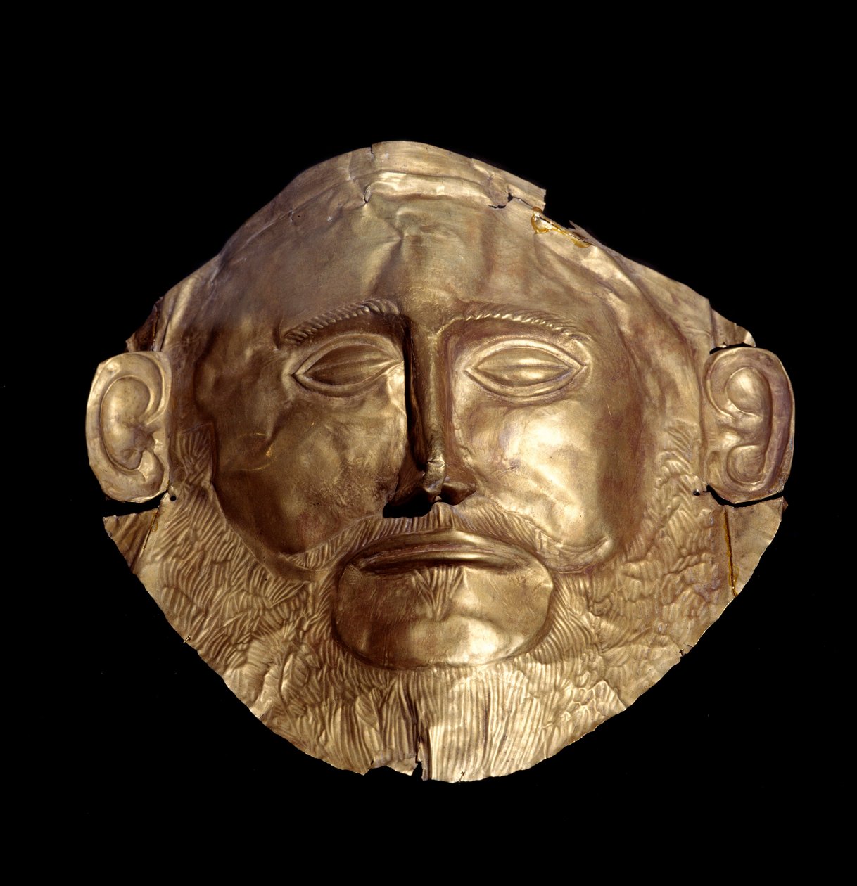 Temetési maszk mükénéi aranyból (Mükénészből), „Agamemnon maszkjaként” alkotó: Mycenaean