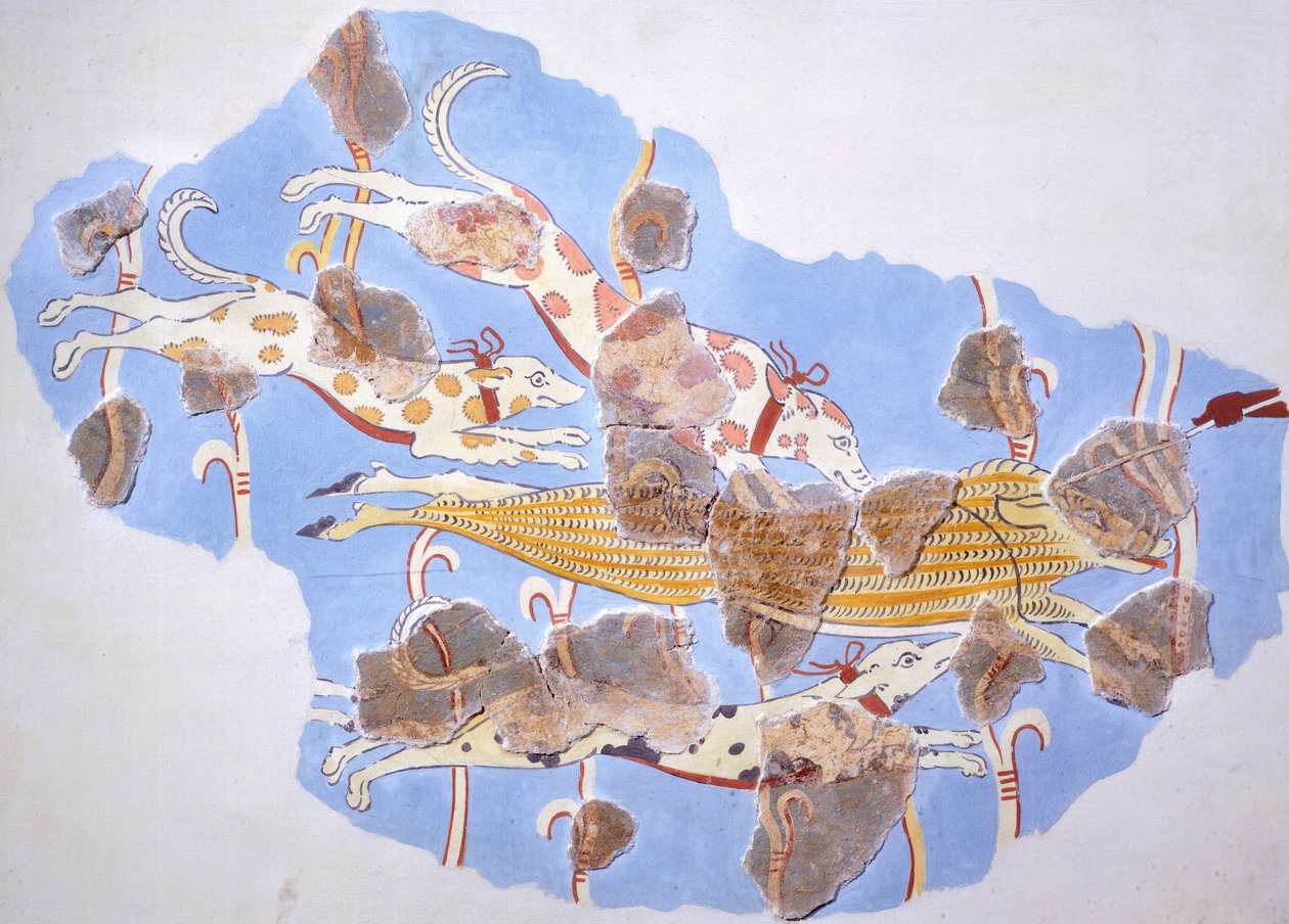 Vadászjelenet, freskó a Tirinto palotából (Görögország), Mükénei civilizáció alkotó: Mycenaean
