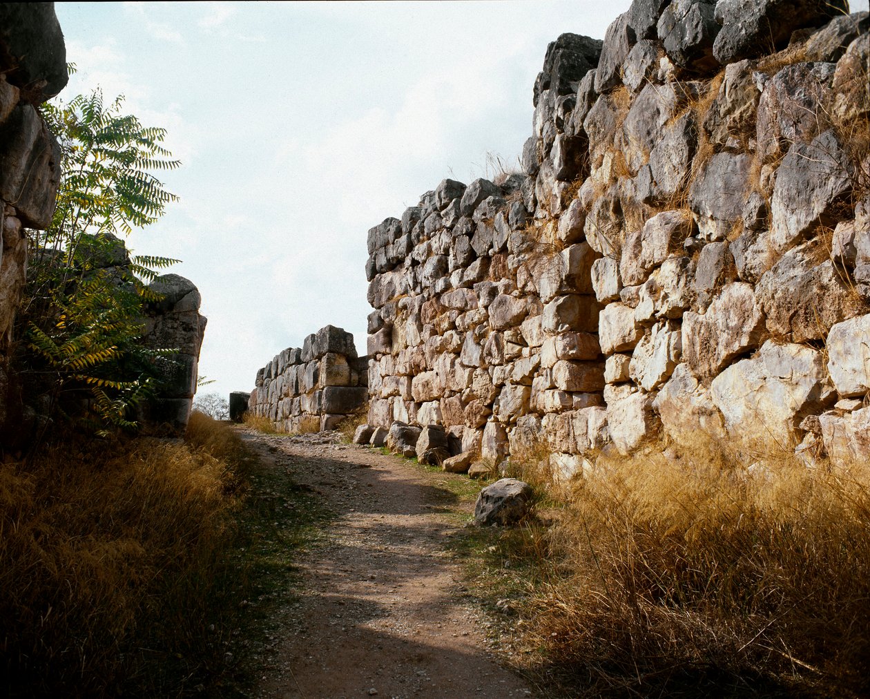 Mükén művészet: hozzáférés a mükénéi citadella felső erődjéhez, Tirynshez A város, ie 1200 körül. Görögország alkotó: Mycenaean