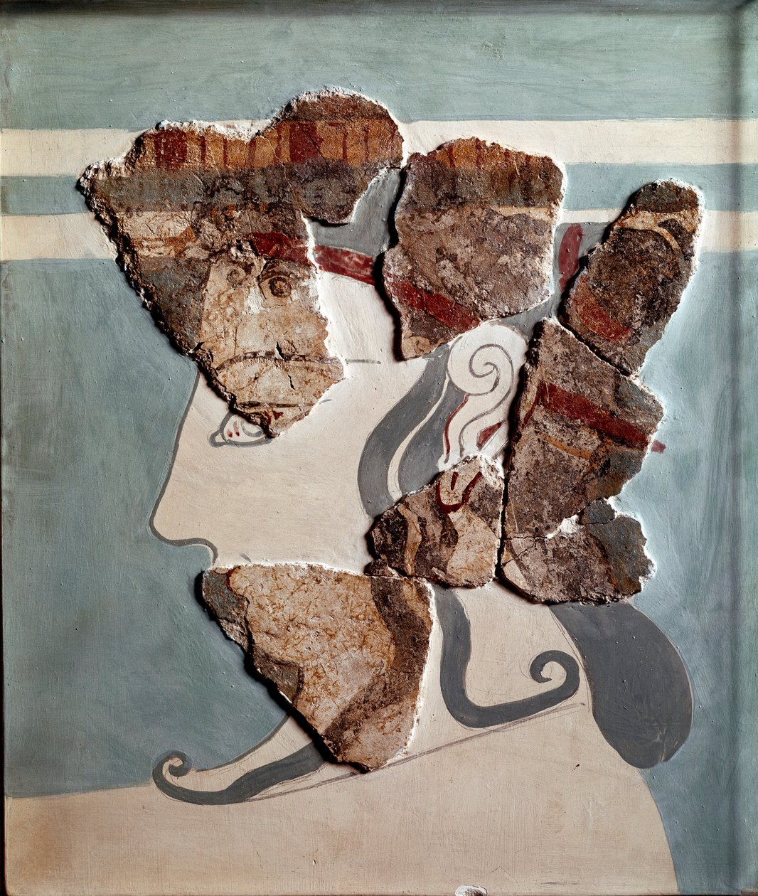 Mükénei művészet: nőies fej. Freskó töredéke Tiryns palotájából alkotó: Mycenaean