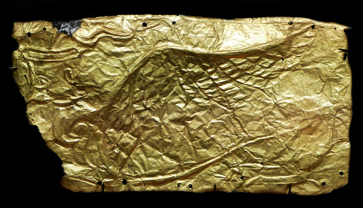 Aranylemez borítás üveg váza alakú emléktáblához alkotó: Mycenaean
