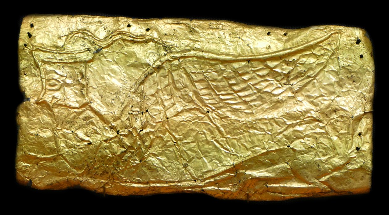 Aranylemez borítás üveg váza alakú emléktáblához alkotó: Mycenaean