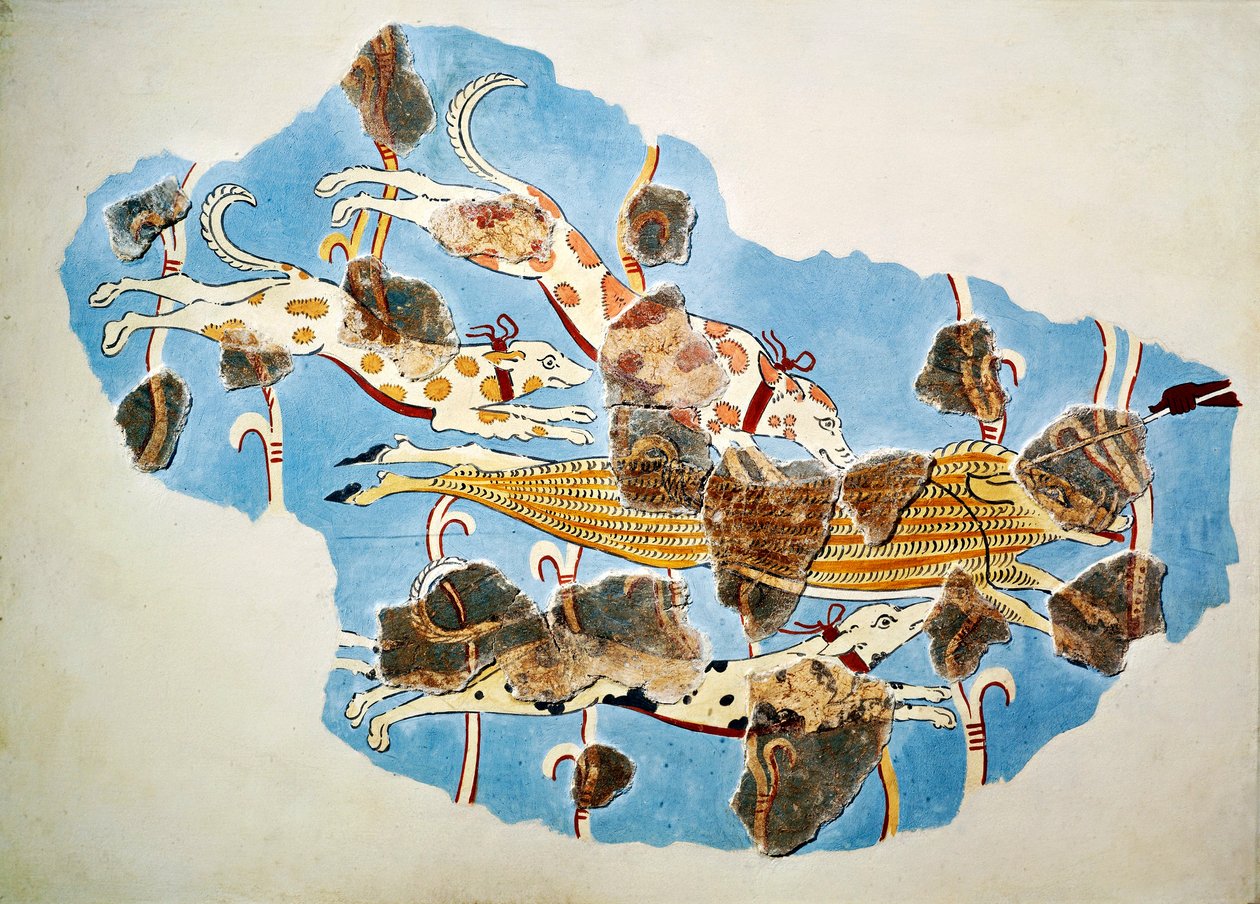 Vadászjelenetet ábrázoló freskó Tirynsből, Görögországból alkotó: Mycenaean Mycenaean
