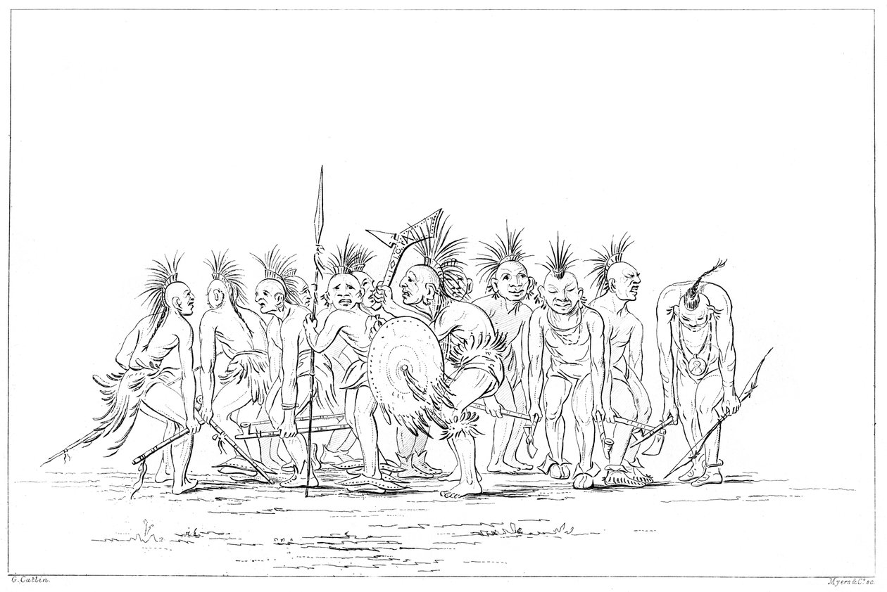 Kolduló tánc, Sac and Fox, Rock Island, Felső-Mississippi, 1841. alkotó: Myers and Co