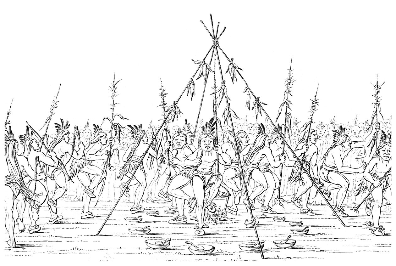 Az orvosok táncolnak egy főzőedény körül, hálát adva a Nagy Szellemnek, 1841. alkotó: Myers and Co