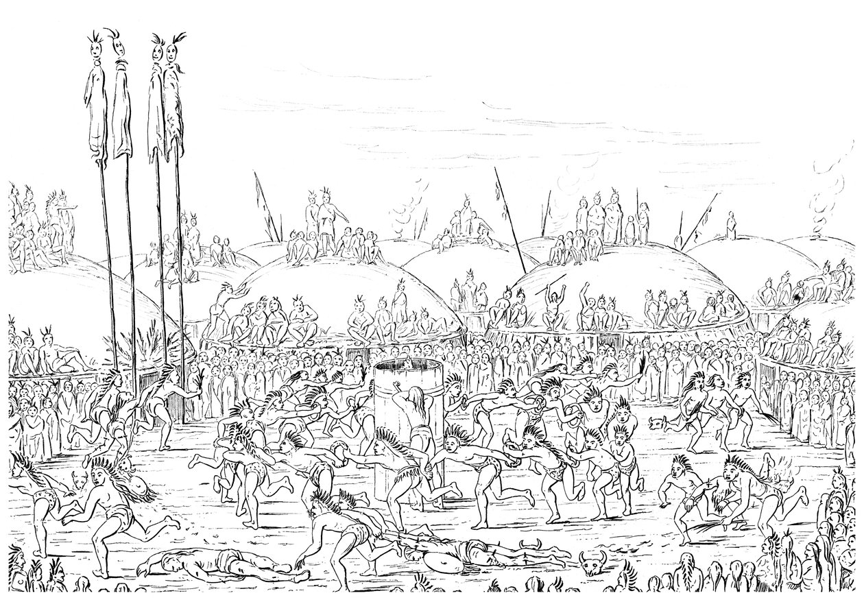 Vallási szertartás, Mandan falu. alkotó: Myers and Co