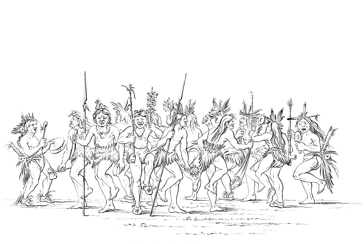 Koldustáncot játszó sziú törzs, 1841. alkotó: Myers and Co